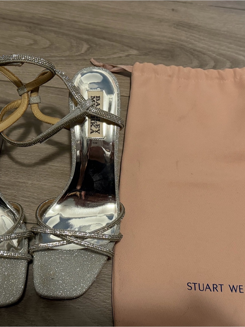 Designer Silver Glitter and Metallic Strappy Sandals